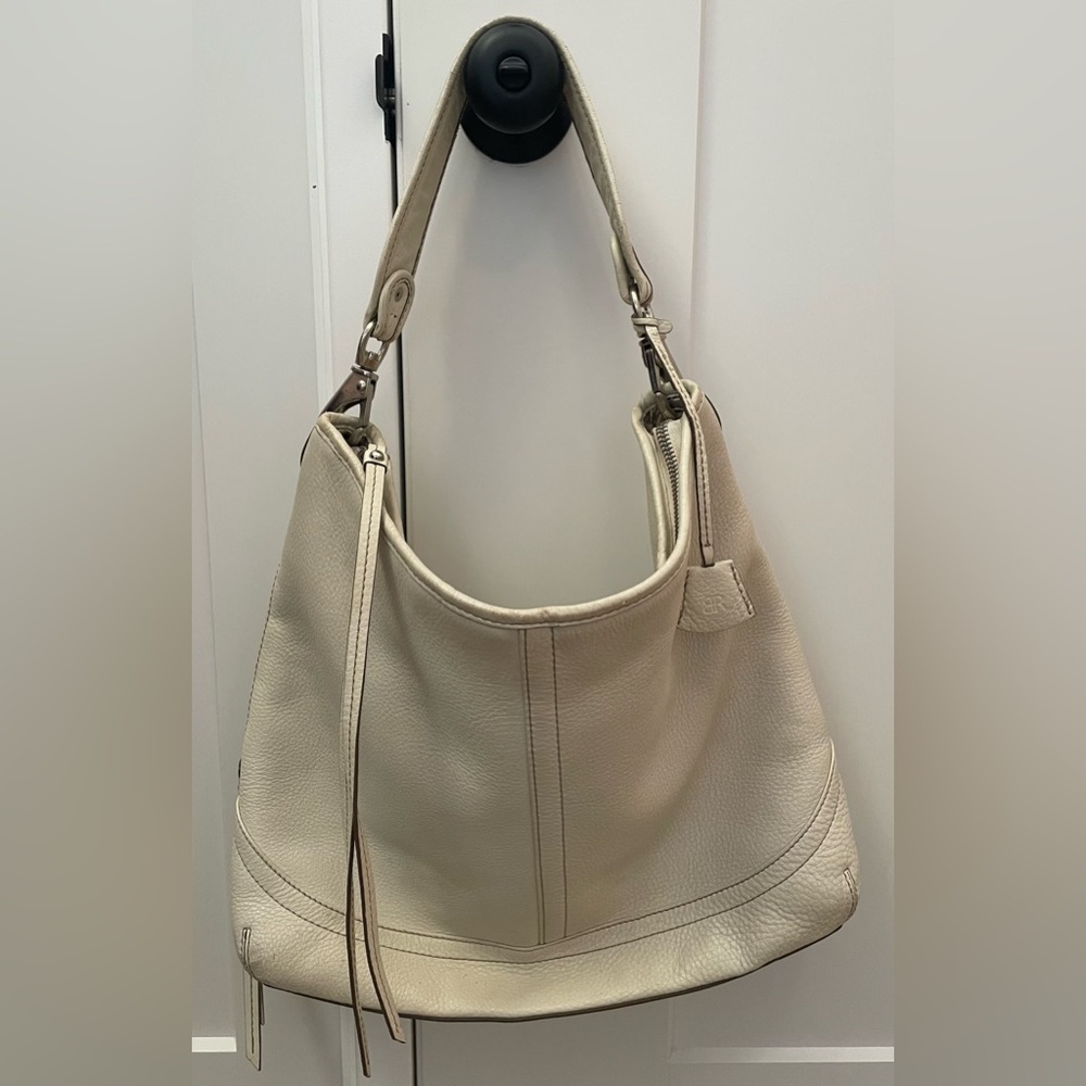 Banana Republic leather bag white pebbled large slouchy hobo silver zipper $250